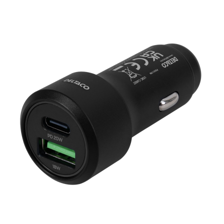 Deltaco USBC-CAR122 bilstrømadapter - USB, 24 pin USB-C - 36 watt