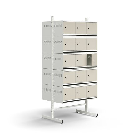 Schuhschrank ENTRY, Unterschrank, 30 Metalltüren, 1800x900x600 mm, weiß/grau