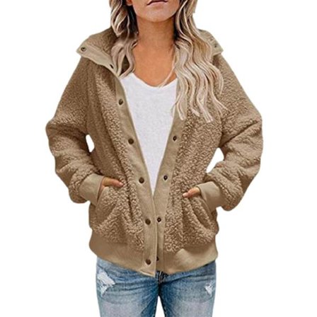 Naisten lyhyt talvineuletakki, pitkähihainen, pehmoinen takki, jossa on kaksoistaskut, yksivärinen