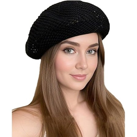 Sommerfransk Beret for Kvinner - Løstsittende Heklet Beret - Kunstnerhatt - Vevd Strandlue