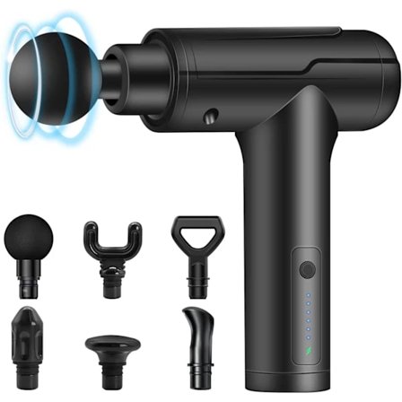 Muskelmassageapparat med LED-laddningsindikator och 6 massagehuvuden