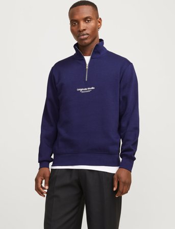 Jack & Jones Jorvesterbro Sweat Quarter Zip Hn Noos - Blue - M