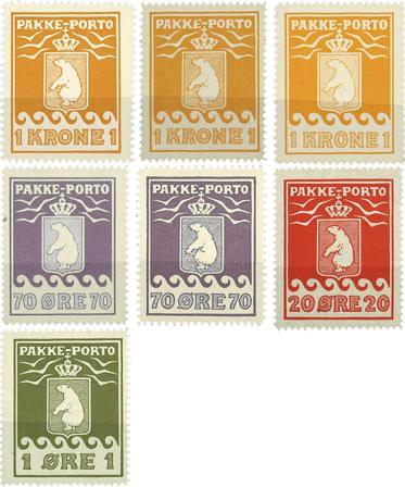 Grønland 1915-1937 - Pakkeporto 7 forskellige frimærker - Postfrisk