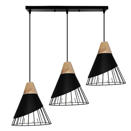 Hängande lampa 3 lampor i svart bar taklampa träkrona järnbelysning dekoration för korridor restaurang Ba