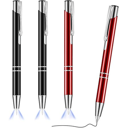 4 Stk. Lysende Tipp Penn Kulepenn Med LED Lys Penn Med LED Lommelykt