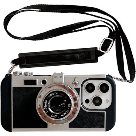 2025 Seneste Model Cover Kompatibelt med iPhone 16 Pro Max, Sødt 3D Vintage Kamera Telefon Cover med Håndrem Unikt Cool Silikone TPU Cover Sh