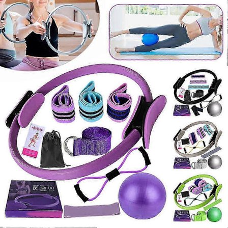 11-osainen Pilates-setti naisille renkaalla, pallolla ja vastuskuminauhoilla - Kotitreenisetti useilla vastustasoilla
