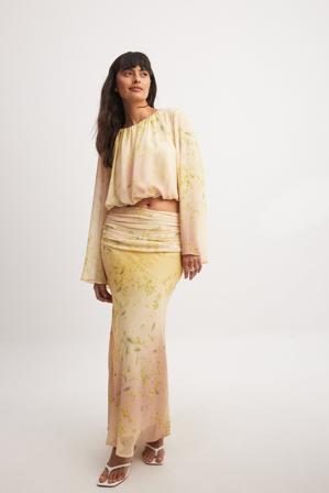 Amanda MPN x NA-KD Jupe drapée à taille mi-haute - Ensembles d'été - Jaune,Flower - EU 38