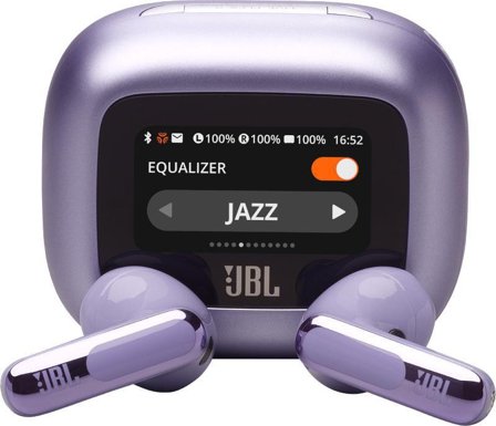 JBL LIVE FLEX 3 Trådløse Høretelefoner, Earbuds (Lilla) Bluetooth, Støykansellering (ANC), trådløs lading, vanntett IP54, HI-Res Audio