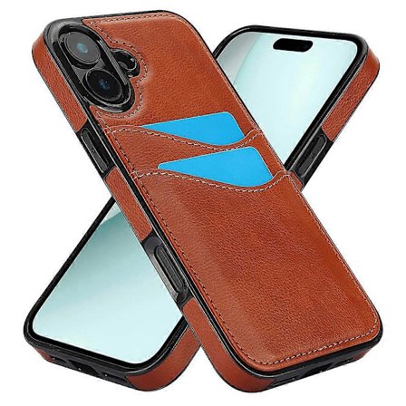 Skal för iPhone 16 Plus med Kortfack Slim-Fit PU+TPU Mobilskal - Svart