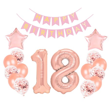Ballongset inkl. Flaggbanderoll För 18 Årsdag Roséguld - Kalaslagret.se