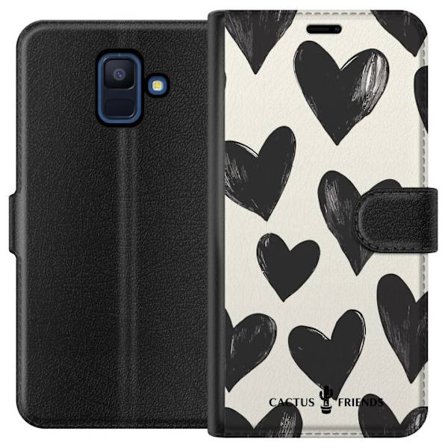 Kompatibel Tegnebogsetui til Samsung Samsung Galaxy A6 (2018) Cactus and Friends - Bold Black Love Pattern