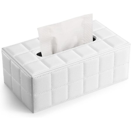 PU-lær serviettholder, rektangulær ansiktshåndkleboks serviettdispenser for hjemmekontor bilinnredning (myk hvit)