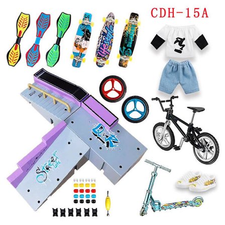 STASHABLES Finger Skateboard Rampe Sæt Finger Skatepark Kit Skate Park Kit inklusive Skateboards, ramper, Scootere, Skøjter, Cykler og hjul