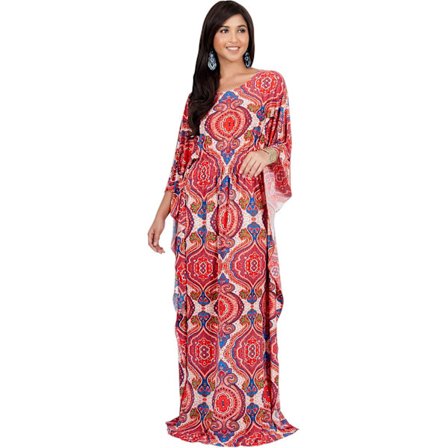 Lang Kaftan med bohemprint i jersey, løs og ledig Abaya_yu