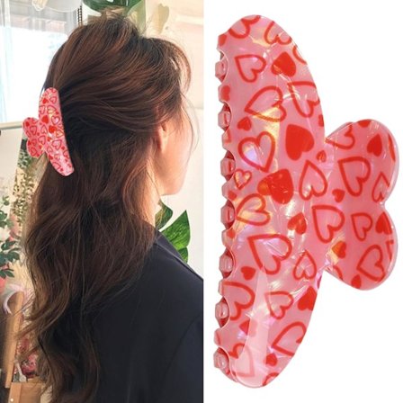 Hårklipp til Valentinsdag - Rosa Hjerteformet Hårklemme, Rektangulær Hårklemme med Laserdesign, Kvinne G