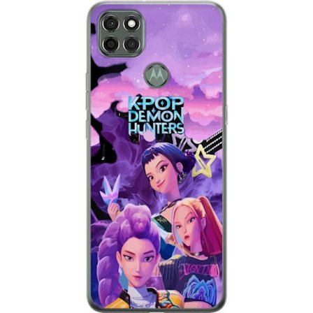 Motorola Moto G9 Power Gjennomsiktig deksel K Pop Demon Hunters anime-design med tre kvinnelige krigere i et stilfullt rosa og lilla K pop-inspirert m