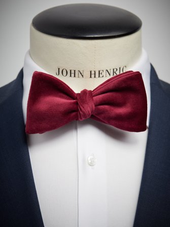 John Henric Men's Burgunderrote Samtfliege Size Self-tied