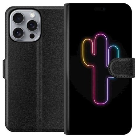 Yhteensopiva Lompakkokotelo Apple Apple iPhone 16 Pro Max Neonpiirros kaktuksista vaaleanpunaisessa ja sinisessä valossa tummaa taustaa vasten