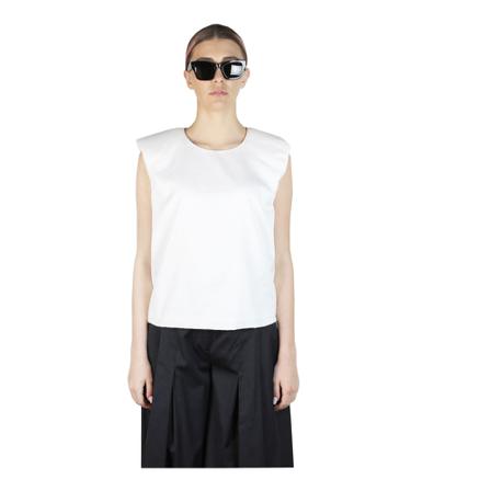 Federica Tosi Padded Shoulder Silk TOP Hvid, Dame