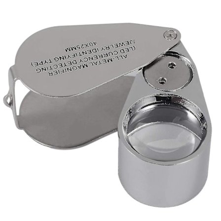 Juvelerlupp 40x Förstoring Tillverkad av Vikbar Metall Lupp med LED- och UV-Ljus för Diamant Juvelerare Mynt Frimärken