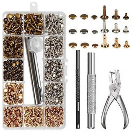 300 Set Läder Nitar Dubbelhatt Nitar Tubulär Metall Dubbar Med Stansklippare Fästset Verktyg För Diy Läderhantverk [DB]