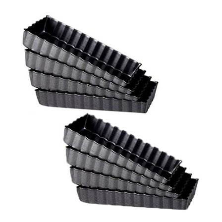 8 Ikke-klæbende Quiche-forme Rektangulære med Aftagelig Bund, Riflet Tærteform til Frugt Tærte Kager