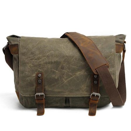 Vaxad Canvas Messenger Bag för Laptop, Justerbar Axelremsväska, Vattenavvisande, 15-tum, Brun Färg