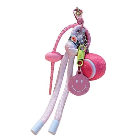 Unik Smile Face Tennis Nøglering Perfekt Til Rygsæk Vedhæng Og Pung Gaver Nøglering Taske Charm Nylon Reb Dekoration Pink