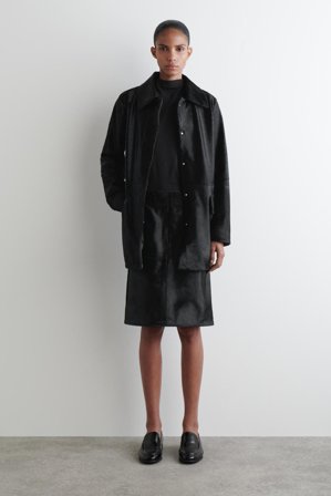 COS Women's Pony Hair-Effect Leather Midi Skirt in Black