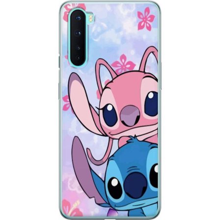 OnePlus Nord Läpinäkyvä kuori Stitch ja Angel pastellissa romanttisilla vaaleanpunaisilla ja sinisillä sävyillä ja pehmeällä Disney-fiiliksell