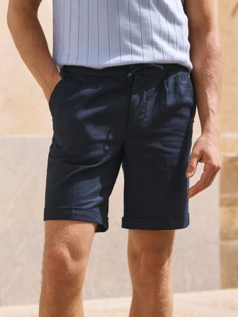 John Henric Men's Navy Blue Regular Fit Shorts Linen Cotton Size 56