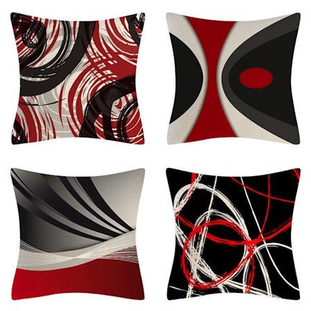 Joulukoriste, tyynynpäälliset 18" x 18" 4 kappaleen sarja pellavapintaisia ruudullisia tyynyliinoja painetulla kuorma-autolla ja peuranpäällä 