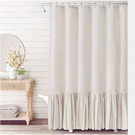 Hot tilbud til lav pris! Elegant bruseforhæng i linnedblanding med flæser, 183 x 183 cm, kompatibel med Lantlig-Glad