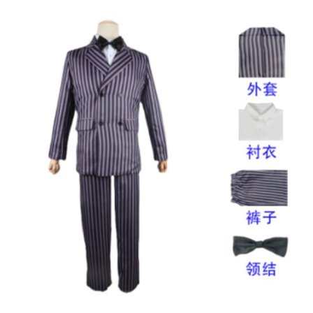 Addams Family Kostym Onsdag Addams Svart Klänning | Halloween Rollspelsdräkt *Gomes hel kostym*S Gomes hel kostym