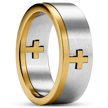 Unity | 8 mm Sølv- & Guldfarvet Kors Ring til mænd - Stålringe