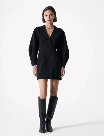 French Connection Azra Twill Wrap Dress - Black - 42