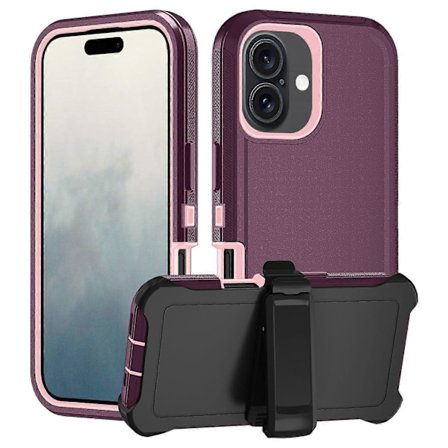 För iPhone 16 Avtagbart Skal PC+TPU Mobiltelefonfodral med Bakre Klämma Ställ