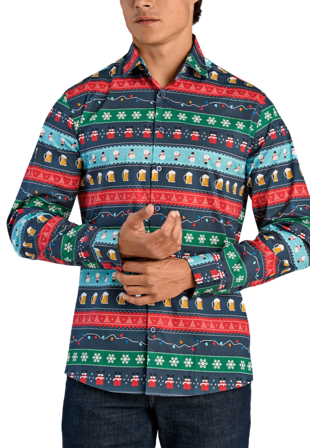 Lindbergh AOP Christmas Shirt L/S Skjortor Herr Blå 3XL