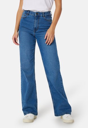 Pieces Peggy HW Wide Pant Medium Blue Denim Klær