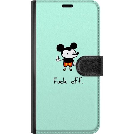 Kompatibelt Plånboksfodral till Motorola Motorola Moto G15 Provokativ tecknad mus illustration med text fuck off minimalistisk humor och rebellisk de