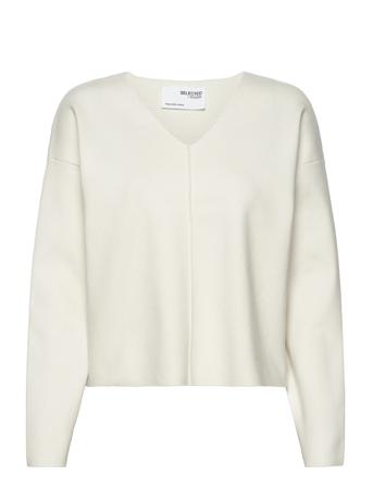 Slfadeline Ls Knit V-Neck Pullover Hvit Selected Femme