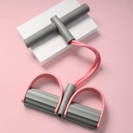 Vaaleanpunainen harmaa monitoimivyö, päivitetty 6 putkea, kuntoiluelastinen polkimilla, kahvoilla, lateksivenytysnarut, vastuslaitteet kotisalille ja 