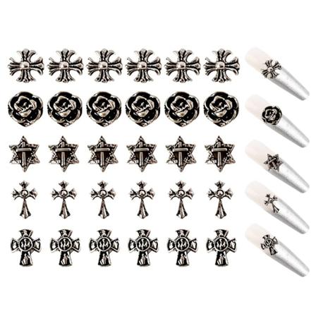 CDQ 100 st Nail Charm Punk Vintage Metall Silver Guld Nail Art