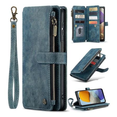 Caseme C30-serie glidelås skinntelefondeksel for Samsung Galaxy A23 4g/5g (global versjon)/m23 5g/f23 5g, stativ 10 kortspor lommebokdeksel Blue