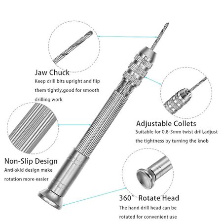 2 stk 0,3-3 mm med borsett, hlicodal bor, manuell boring (middels sort netting hånddrill/19g)