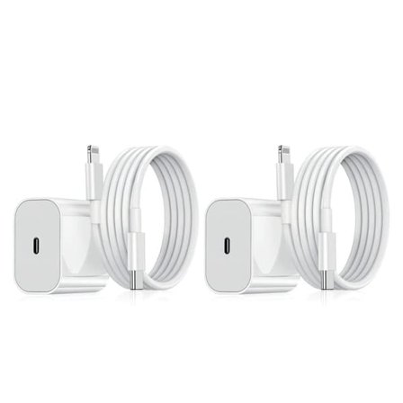 2-pak - Oplader til iPhone Adapter+Kabel 20W USB-C Hurtigoplader