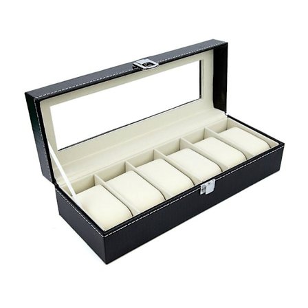 Kellolaatikko 6 kellolle näyttö/laatikko/säilytyslaatikko (musta)