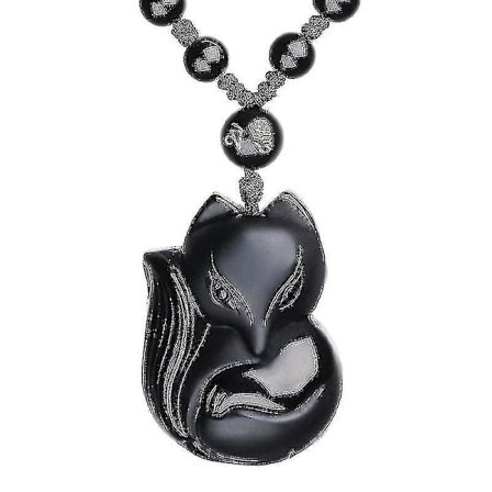 Obsidian räv halsband hänge för kvinnor läkning energi kristall amulett djur gåvor