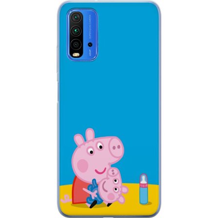 Kompatibel Mobilcover til Xiaomi Redmi Note 9 4G Peppa Pig elvertema med krone og tryllestav på lyserød baggrund, sødt børnetegning af Greta Gris